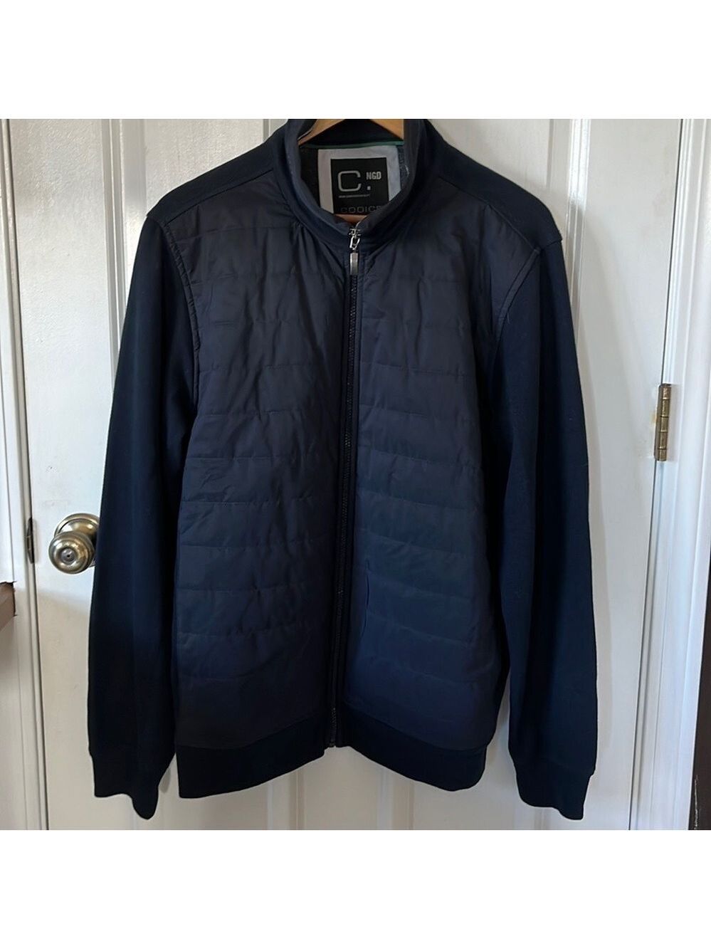 𝅺codice Men's Luxury Full Zipper Lightweight Jacket Mock Neck Navy 54 L XL